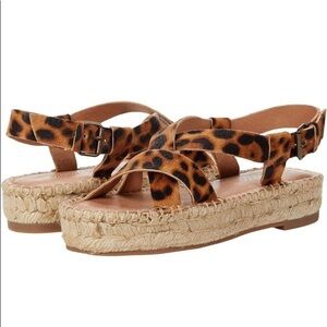 MADEWELL THE MALIA‎ ESPADRILLE LEOPARD CALF HAIR PLATFORM SANDAL​​​​​
